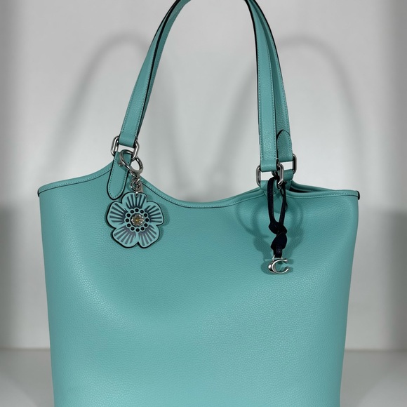 COACH Day Tote Bag in Aqua Blue & Matching Flower Charm - Picture 3 of 14
